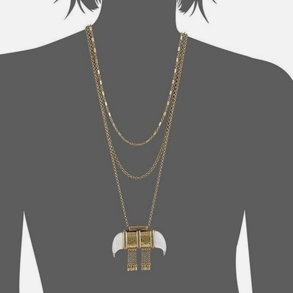 Jewelry - Lucky Brand Gold Tone White Inlayed Tusk Pendant Triple Layer Necklace